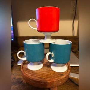 Fitz and Floyd Red and Blue Pedestal Mugs